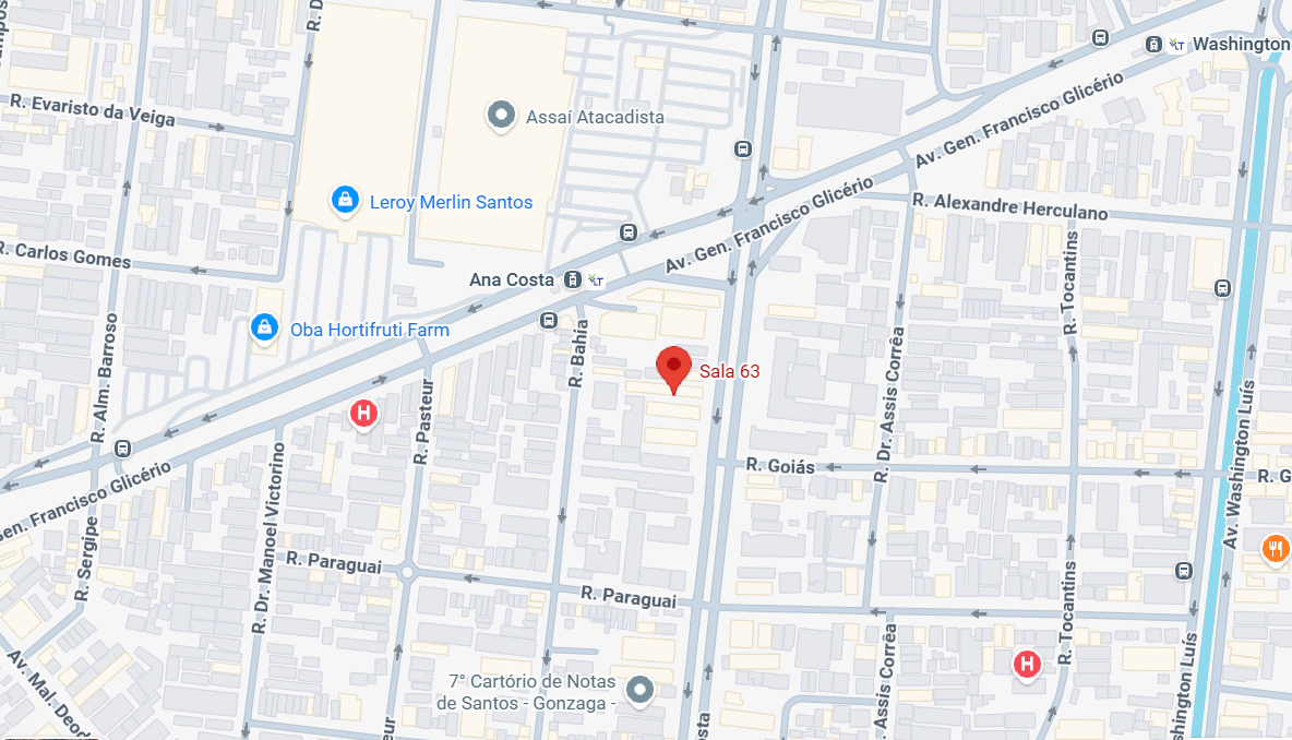 Mapa mostrando a localização exata: Av. Anna Costa, 374 - Sala 63